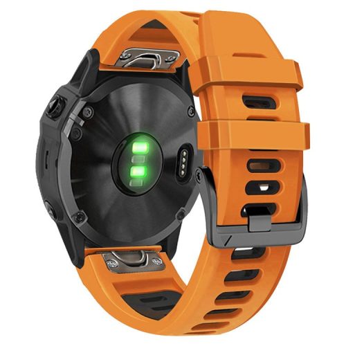 26mm Watch Band for Garmin Tactix 7 Pro / Fenix 7X / 6X Pro / 5X Plus , Smooth Silicone Dual-color Wrist Strap - Orange+Black