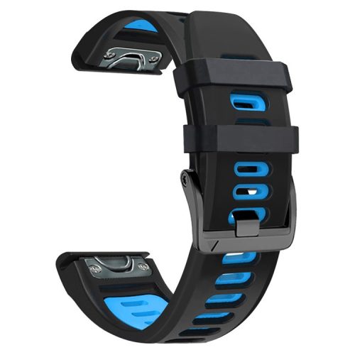 26mm Watch Band for Garmin Tactix 7 Pro / Fenix 7X / 6X Pro / 5X Plus , Smooth Silicone Dual-color Wrist Strap - Black+Midnight Blue