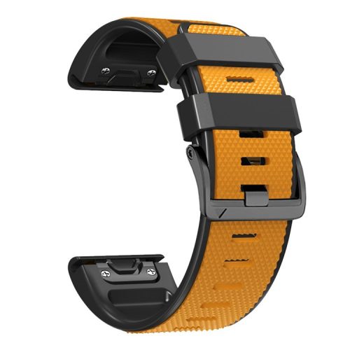 Dual-color Watch Band for Garmin Fenix 7 / Forerunner 965 / 955 / 945 / 935 , Diamond Texture Silicone Replacement Strap - Orange+Black