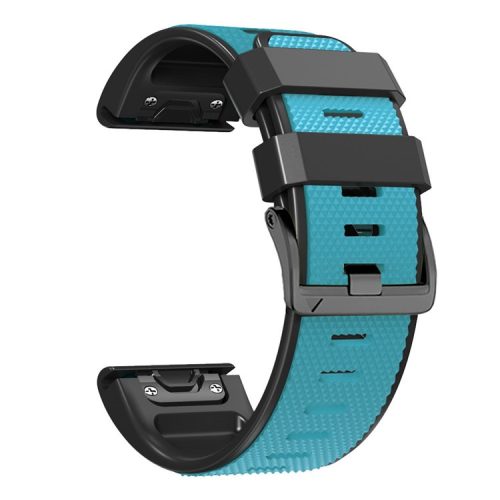 Dual-color Watch Band for Garmin Fenix 7 / Forerunner 965 / 955 / 945 / 935 , Diamond Texture Silicone Replacement Strap - Sky Blue+Black