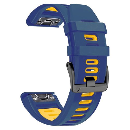 Dual-color Watch Band for Garmin Fenix 7 / Forerunner 965 / 955 / 945 / 935 , Smooth Silicone Soft Strap - Midnight Blue+Yellow