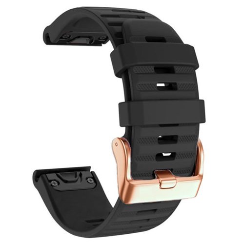 Watch Bands for Garmin Fenix 7S / 6S Pro / 5S Plus / Instinct 2S , Horizontal Stripes Silicone 20mm Strap with Rose Gold Buckle - Black