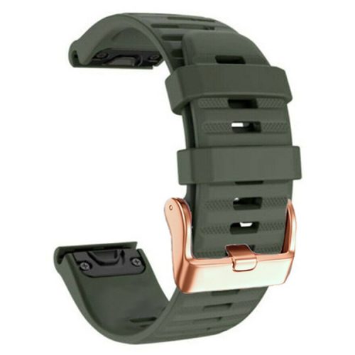 Watch Bands for Garmin Fenix 7S / 6S Pro / 5S Plus / Instinct 2S , Horizontal Stripes Silicone 20mm Strap with Rose Gold Buckle - Army Green