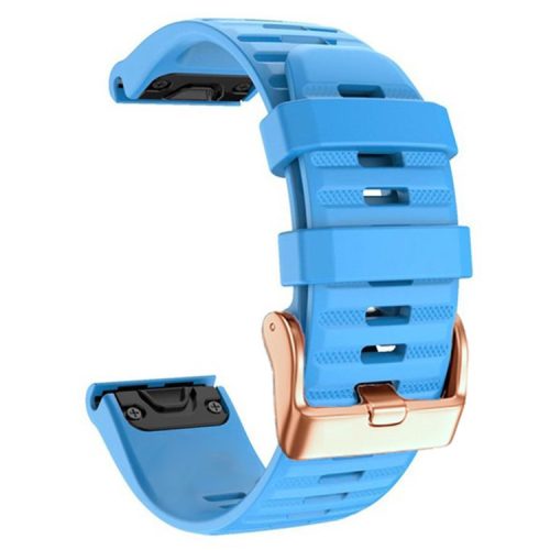 Watch Bands for Garmin Fenix 7S / 6S Pro / 5S Plus / Instinct 2S , Horizontal Stripes Silicone 20mm Strap with Rose Gold Buckle - Blue