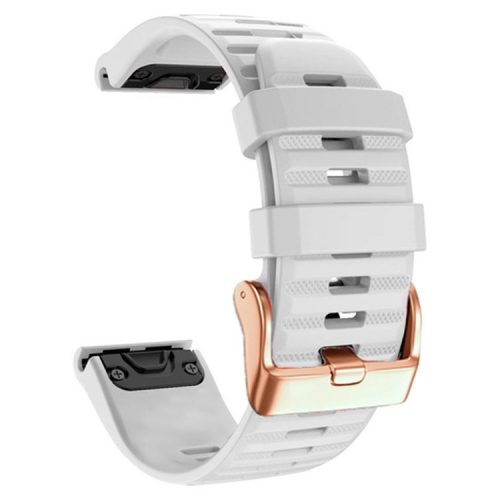 Watch Bands for Garmin Fenix 7S / 6S Pro / 5S Plus / Instinct 2S , Horizontal Stripes Silicone 20mm Strap with Rose Gold Buckle - White