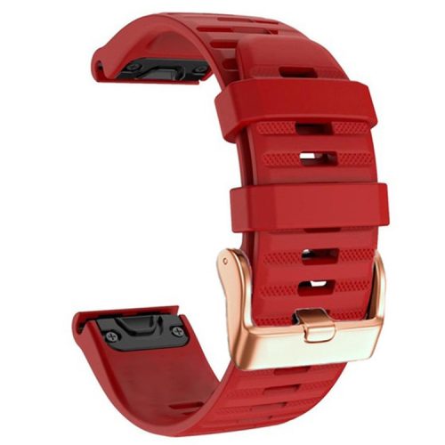 Watch Bands for Garmin Fenix 7S / 6S Pro / 5S Plus / Instinct 2S , Horizontal Stripes Silicone 20mm Strap with Rose Gold Buckle - Red