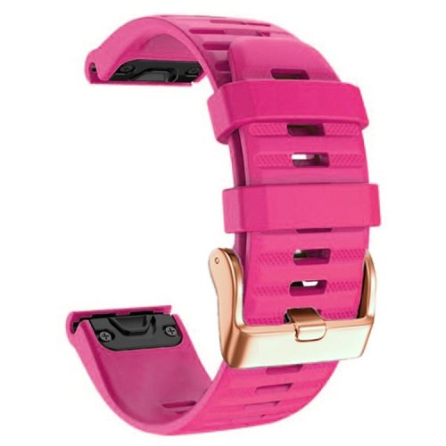 Watch Bands for Garmin Fenix 7S / 6S Pro / 5S Plus / Instinct 2S , Horizontal Stripes Silicone 20mm Strap with Rose Gold Buckle - Hot Pink