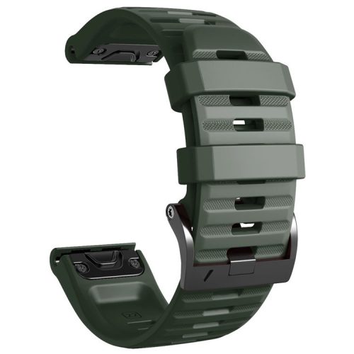 26mm Silicone Band for Garmin Tactix 7 Pro / Fenix 7X / 6X Pro / 5X Plus , Horizontal Stripes Black Buckle Watch Strap - Army Green