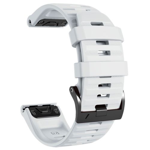 26mm Silicone Band for Garmin Tactix 7 Pro / Fenix 7X / 6X Pro / 5X Plus , Horizontal Stripes Black Buckle Watch Strap - White