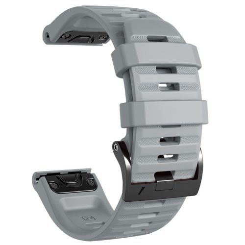 26mm Silicone Band for Garmin Tactix 7 Pro / Fenix 7X / 6X Pro / 5X Plus , Horizontal Stripes Black Buckle Watch Strap - Grey