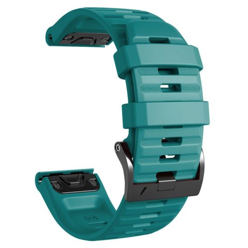 26mm Silicone Band for Garmin Tactix 7 Pro / Fenix 7X / 6X Pro / 5X Plus , Horizontal Stripes Black Buckle Watch Strap - Blue-green