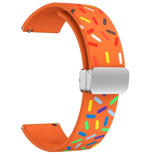 22mm Silicone Watch Band for Garmin Forerunner 265 / 255 / Vivoactive 4 / Venu 2 , Pattern Straps with Silver Magnetic Buckle - Orange Rainbow