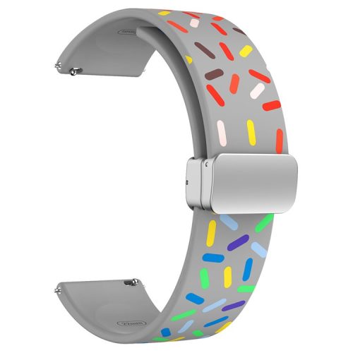 22mm Silicone Watch Band for Garmin Forerunner 265 / 255 / Vivoactive 4 / Venu 2 , Pattern Straps with Silver Magnetic Buckle - Grey Rainbow