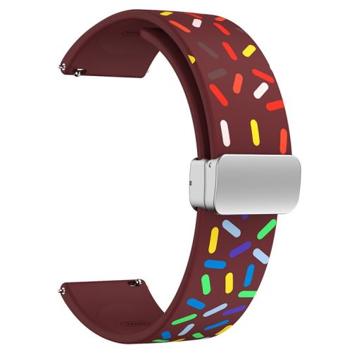 22mm Silicone Watch Band for Garmin Forerunner 265 / 255 / Vivoactive 4 / Venu 2 , Pattern Straps with Silver Magnetic Buckle - Wine Red Rainbow