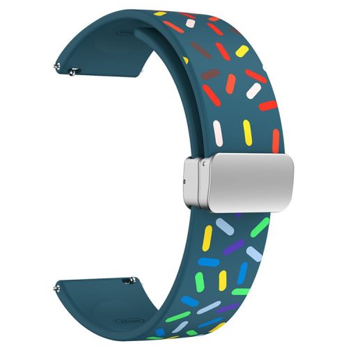 22mm Silicone Watch Band for Garmin Forerunner 265 / 255 / Vivoactive 4 / Venu 2 , Pattern Straps with Silver Magnetic Buckle - Blackish Green Rainbow