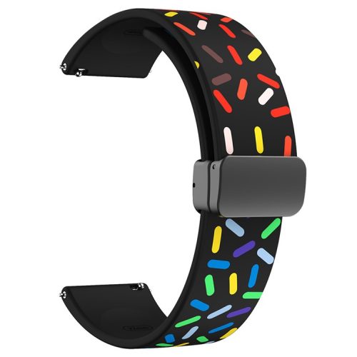 22mm Watch Band for Garmin Forerunner 265 / 255 / Vivoactive 4 / Venu 2 , Dot Pattern Silicone Strap with Black Magnetic Buckle - Black Rainbow