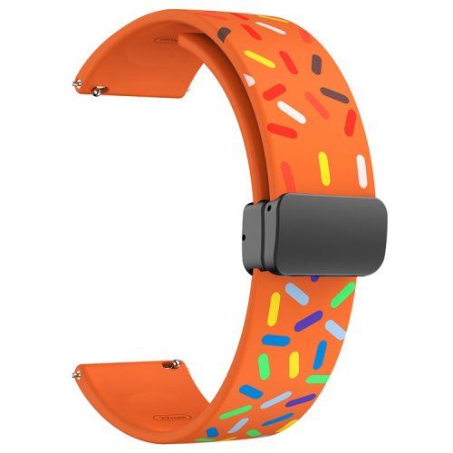 22mm Watch Band for Garmin Forerunner 265 / 255 / Vivoactive 4 / Venu 2 , Dot Pattern Silicone Strap with Black Magnetic Buckle - Orange Rainbow