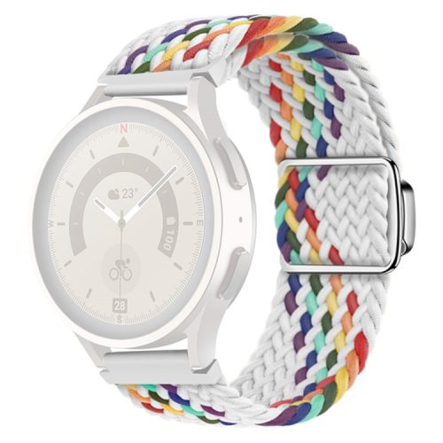 Nylon Watch Bands for Samsung Galaxy Watch6 / Watch6 Classic / Watch 5 / Watch 5 Pro / Watch4  20mm Wrist Strap - White Rainbow