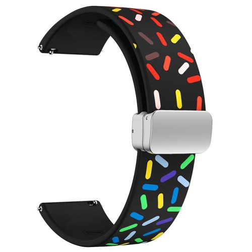 Silicone Bands for Samsung Galaxy Watch6 / Watch6 Classic / Watch 5 / Watch 5 Pro / Watch4 20mm Watch Strap with Silver Buckle - Black Rainbow