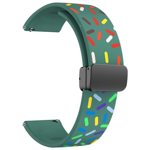 20mm Pattern Watch Bands for Samsung Galaxy Watch6 / Watch6 Classic / Watch 5 / Watch 5 Pro / Watch4 / Watch4 Classic , Silicone Strap with Black Magnetic Folding Buckle - Green Rainbow