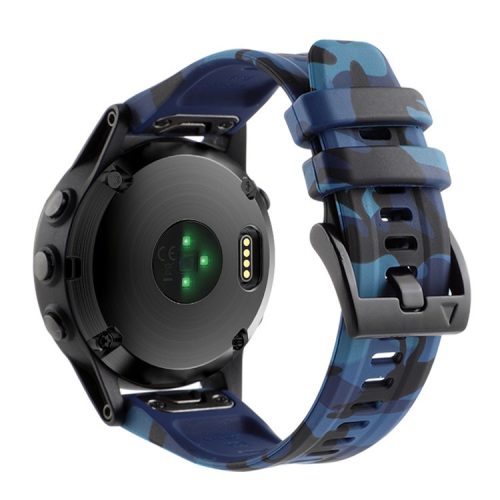 Camouflage Pattern Printed Watch Band for Garmin Fenix 7 / 6 ,  22mm Silicone Quick Release Strap - Camouflage Blue