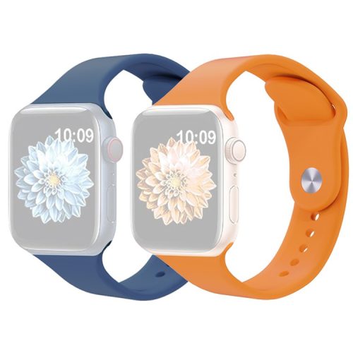 2Pcs Size M / L AW Watch Band for Apple Watch Series 10 42mm / 9 8 7 41mm / SE (2023) SE (2022) SE 6 5 4 40mm / 3 2 1 38mm Silicone Wrist Strap - Blue+Orange