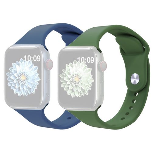 2Pcs Size M / L AW Watch Band for Apple Watch Series 10 42mm / 9 8 7 41mm / SE (2023) SE (2022) SE 6 5 4 40mm / 3 2 1 38mm Silicone Wrist Strap - Blue+Army Green