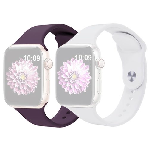 2Pcs Size M / L AW Watch Band for Apple Watch Series 10 42mm / 9 8 7 41mm / SE (2023) SE (2022) SE 6 5 4 40mm / 3 2 1 38mm Silicone Wrist Strap - Violet+White