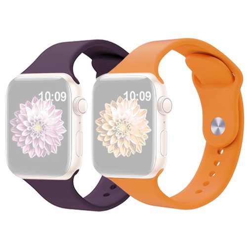 2Pcs Size M / L AW Watch Band for Apple Watch Series 10 42mm / 9 8 7 41mm / SE (2023) SE (2022) SE 6 5 4 40mm / 3 2 1 38mm Silicone Wrist Strap - Violet+Orange