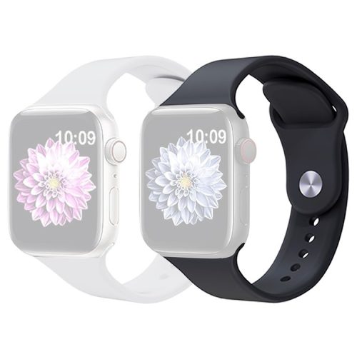 2Pcs Size M / L AW Silicone Strap for Apple Watch Series 10 42mm / 9 8 7 41mm / SE (2023) SE (2022) SE 6 5 4 40mm / 3 2 1 38mm Adjustable Watch Band - White+Black