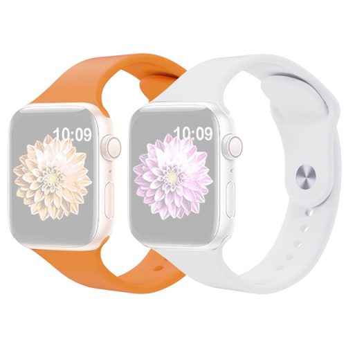 2Pcs Size M / L AW Silicone Strap for Apple Watch Series 10 42mm / 9 8 7 41mm / SE (2023) SE (2022) SE 6 5 4 40mm / 3 2 1 38mm Adjustable Watch Band - Orange+White