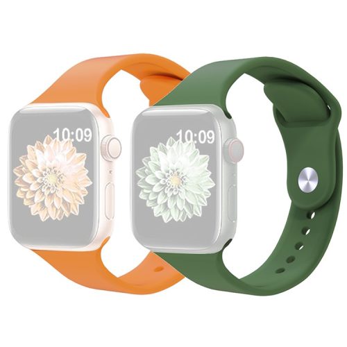 2Pcs Size M / L AW Silicone Strap for Apple Watch Series 10 42mm / 9 8 7 41mm / SE (2023) SE (2022) SE 6 5 4 40mm / 3 2 1 38mm Adjustable Watch Band - Orange+Army Green