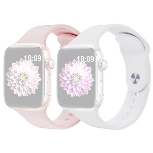 2Pcs Size M / L AW Silicone Strap for Apple Watch Series 10 42mm / 9 8 7 41mm / SE (2023) SE (2022) SE 6 5 4 40mm / 3 2 1 38mm Adjustable Watch Band - Pink+White