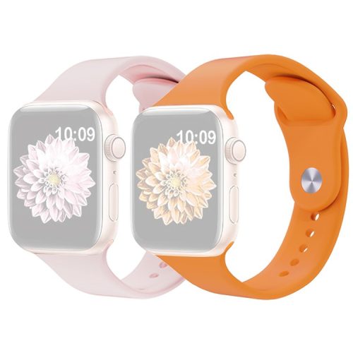 2Pcs Size M / L AW Silicone Strap for Apple Watch Series 10 42mm / 9 8 7 41mm / SE (2023) SE (2022) SE 6 5 4 40mm / 3 2 1 38mm Adjustable Watch Band - Pink+Orange