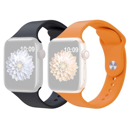 2Pcs Size M / L AW Silicone Strap for Apple Watch Series 10 42mm / 9 8 7 41mm / SE (2023) SE (2022) SE 6 5 4 40mm / 3 2 1 38mm Adjustable Watch Band - Black+Orange