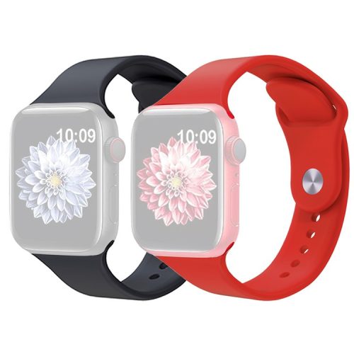 2Pcs Size M / L AW Silicone Strap for Apple Watch Series 10 42mm / 9 8 7 41mm / SE (2023) SE (2022) SE 6 5 4 40mm / 3 2 1 38mm Adjustable Watch Band - Black+Red