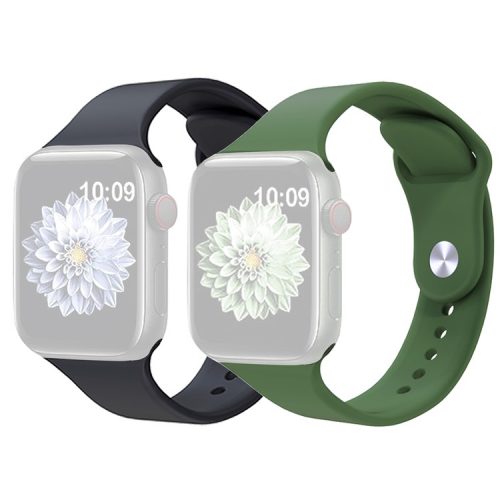 2Pcs Size M / L AW Silicone Strap for Apple Watch Series 10 42mm / 9 8 7 41mm / SE (2023) SE (2022) SE 6 5 4 40mm / 3 2 1 38mm Adjustable Watch Band - Black+Army Green