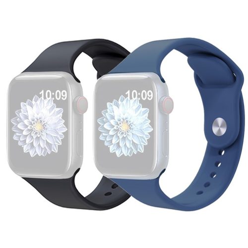 2Pcs Size M / L AW Silicone Strap for Apple Watch Series 10 42mm / 9 8 7 41mm / SE (2023) SE (2022) SE 6 5 4 40mm / 3 2 1 38mm Adjustable Watch Band - Black+Blue