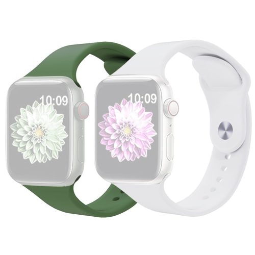 2Pcs Size M / L AW Silicone Strap for Apple Watch Series 10 42mm / 9 8 7 41mm / SE (2023) SE (2022) SE 6 5 4 40mm / 3 2 1 38mm Adjustable Watch Band - Army Green+White