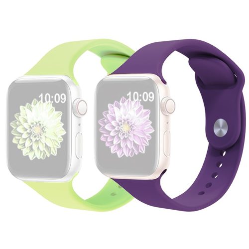 2Pcs Size M / L AW Silicone Strap for Apple Watch Series 10 42mm / 9 8 7 41mm / SE (2023) SE (2022) SE 6 5 4 40mm / 3 2 1 38mm Adjustable Watch Band - Green+Purple