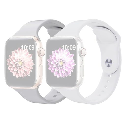 2Pcs Size M / L AW Silicone Strap for Apple Watch Series 10 42mm / 9 8 7 41mm / SE (2023) SE (2022) SE 6 5 4 40mm / 3 2 1 38mm Adjustable Watch Band - Light Grey+White