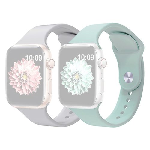 2Pcs Size M / L AW Silicone Strap for Apple Watch Series 10 42mm / 9 8 7 41mm / SE (2023) SE (2022) SE 6 5 4 40mm / 3 2 1 38mm Adjustable Watch Band - Light Grey+Baby Blue