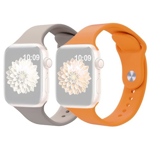 2Pcs Size M / L AW Silicone Strap for Apple Watch Series 10 42mm / 9 8 7 41mm / SE (2023) SE (2022) SE 6 5 4 40mm / 3 2 1 38mm Adjustable Watch Band - Dark Grey+Orange