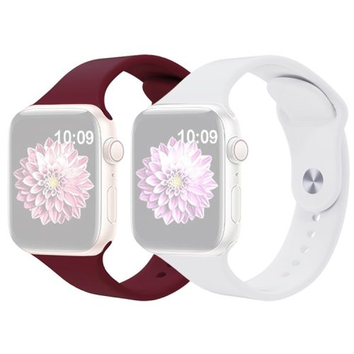 2Pcs Size M / L AW Silicone Strap for Apple Watch Series 10 42mm / 9 8 7 41mm / SE (2023) SE (2022) SE 6 5 4 40mm / 3 2 1 38mm Adjustable Watch Band - Wine Red+White