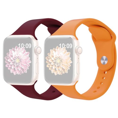 2Pcs Size M / L AW Silicone Strap for Apple Watch Series 10 42mm / 9 8 7 41mm / SE (2023) SE (2022) SE 6 5 4 40mm / 3 2 1 38mm Adjustable Watch Band - Wine Red+Orange