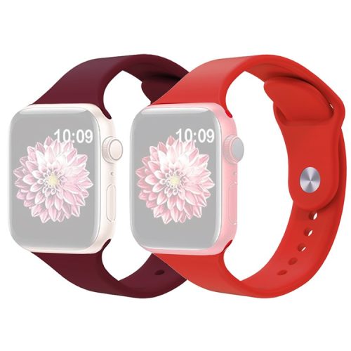 2Pcs Size M / L AW Silicone Strap for Apple Watch Series 10 42mm / 9 8 7 41mm / SE (2023) SE (2022) SE 6 5 4 40mm / 3 2 1 38mm Adjustable Watch Band - Wine Red+Red