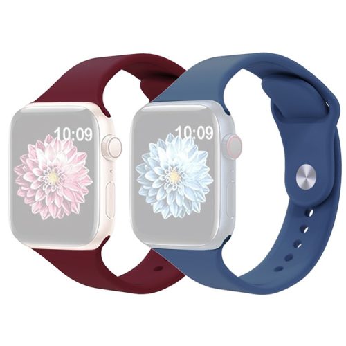 2Pcs Size M / L AW Silicone Strap for Apple Watch Series 10 42mm / 9 8 7 41mm / SE (2023) SE (2022) SE 6 5 4 40mm / 3 2 1 38mm Adjustable Watch Band - Wine Red+Blue