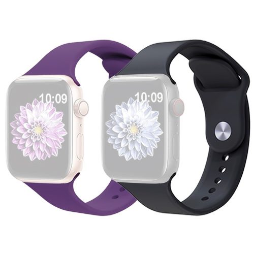 2Pcs Size M / L AW Silicone Strap for Apple Watch Series 10 42mm / 9 8 7 41mm / SE (2023) SE (2022) SE 6 5 4 40mm / 3 2 1 38mm Adjustable Watch Band - Purple+Black