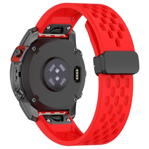 Silicone Watch Bands for Garmin Fenix 7X Pro / 7X , 26mm Quick Release Multi-Hole Wrist Strap with Folding Buckle - Red