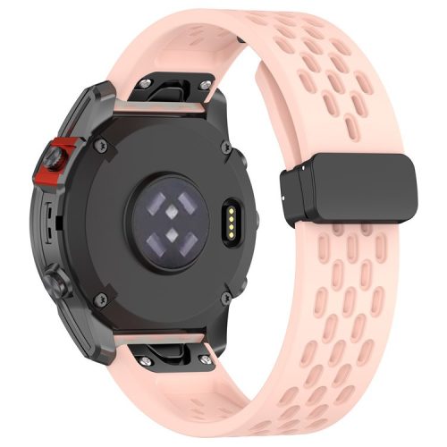 Silicone Watch Bands for Garmin Fenix 7X Pro / 7X , 26mm Quick Release Multi-Hole Wrist Strap with Folding Buckle - Light Pink